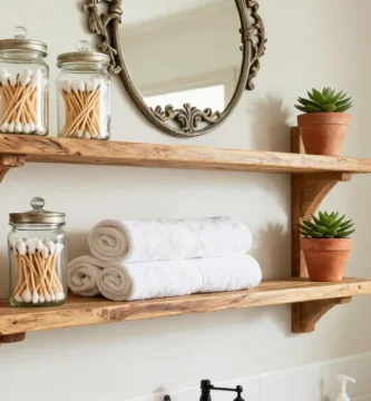 17 Rustic Bathroom Shelves for Warm Character