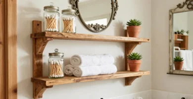 17 Rustic Bathroom Shelves for Warm Character